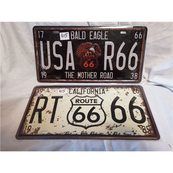 (2) Route 66 Tin License Plates