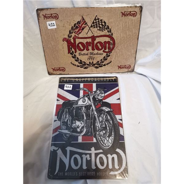 (2) Norton Motorcycle Tin Signs 12"x8"