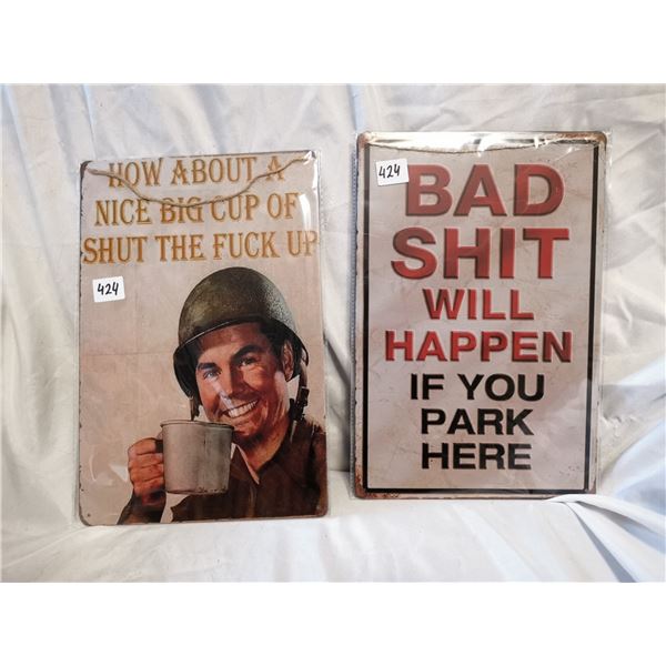 (2) Quotes Tin Signs 12"x8"