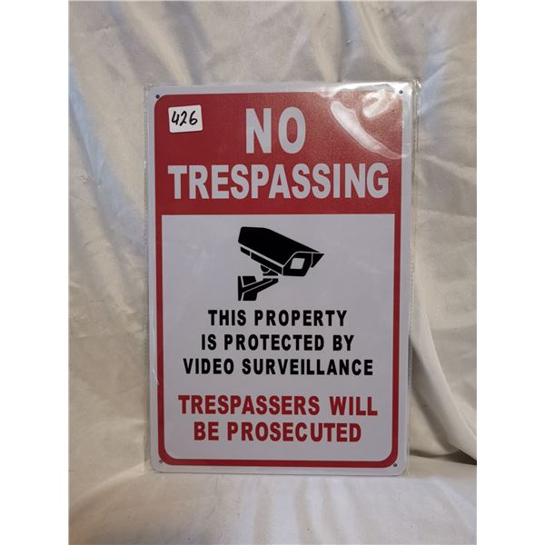 No Trespassing Tin Sign 12"x8"