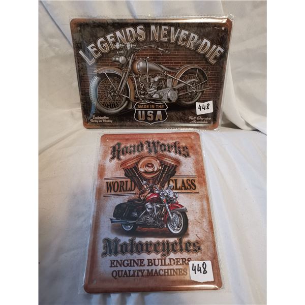 Two Motorcycle Tin Signs 12"x8"