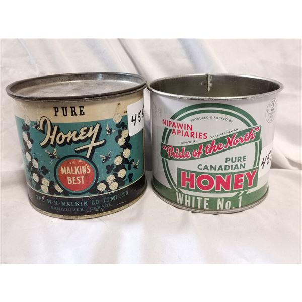 (2) Tin Honey Cans