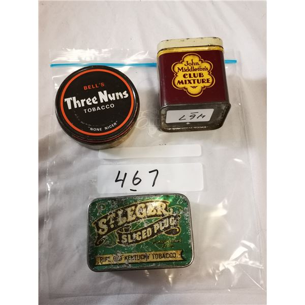 (3) Old Tobacco Tin Cans