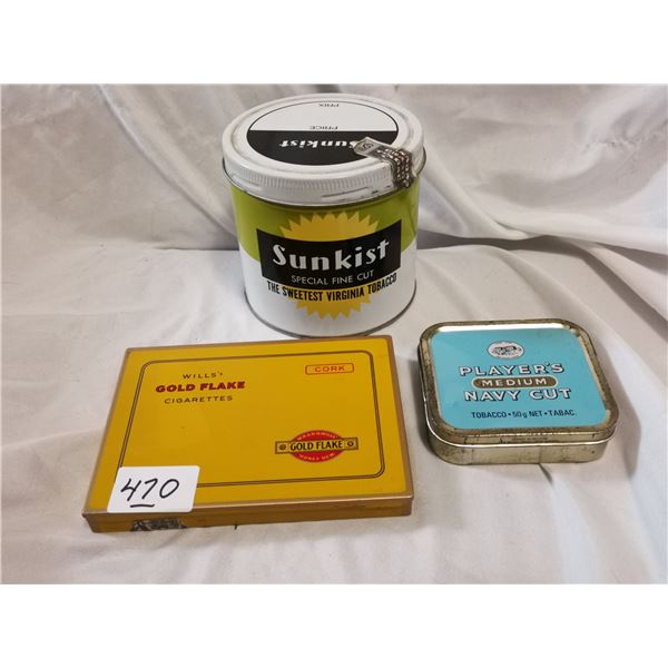 Gold Flakes, Players, Sunkist Tobacco Tin Cans