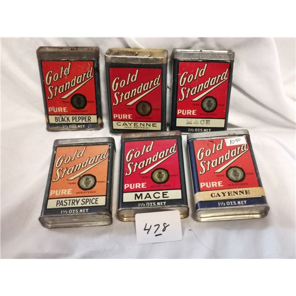 (6) Gold Standard Spice Containers