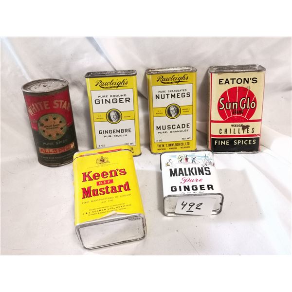 (6) Mixed Lot Spice Containers, Eaton's, Rawleigh's
