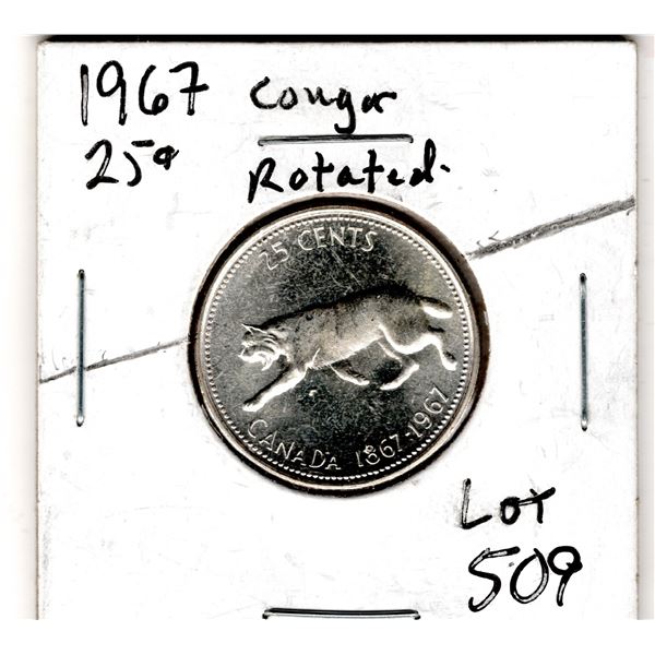 1967 TWENTY-FIVE CENT SLIGHT ROTATED COUGAR