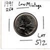 Image 1 : 1991 TWENTY-FIVE CENT SCARCE LOW MINTAGE