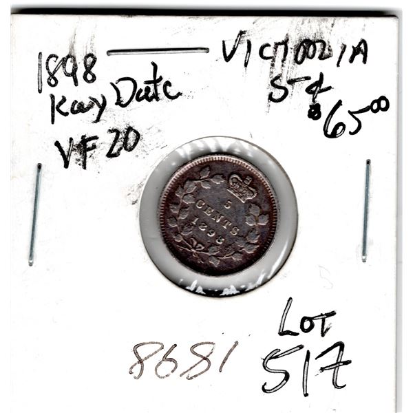 1898 VF-20 FIVE CENT KEY DATE