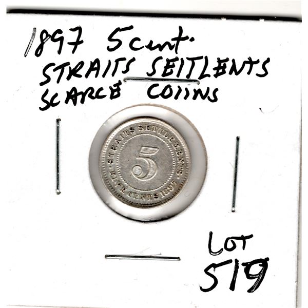 1897 FIVE CENT STRAITS SETTLEMENTS VERY SCARCE SILVER