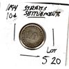 Image 1 : 1894 TEN CENT STRAITS SETTLEMENTS VERY SCARCE SILVER