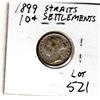 Image 1 : 1899 TEN CENT STRAITS SETTLEMENTS VERY SCARCE SILVER