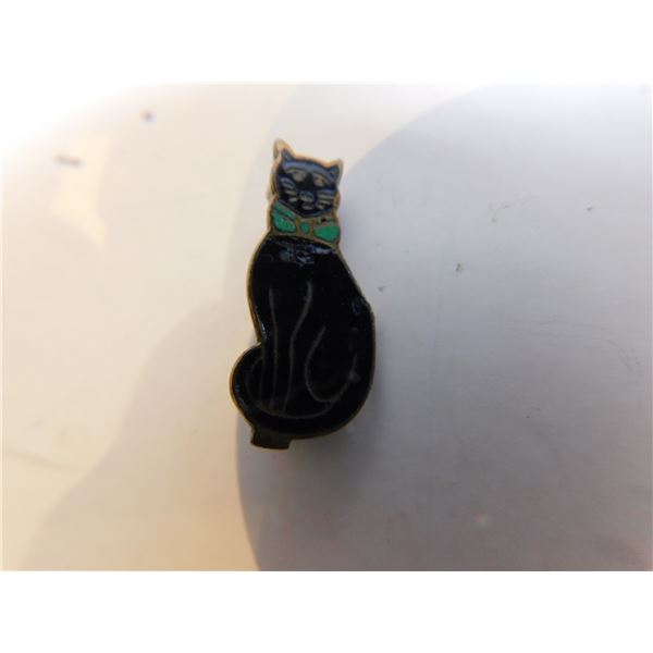 ANTIQUE CAT BROACH ENAMEL GREEN AND BLACK