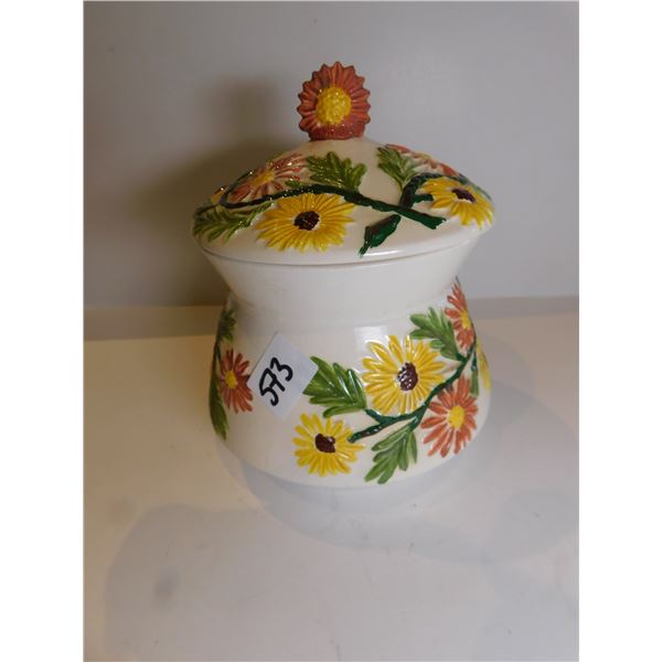 COVERED POTTERY FLOWER JAR