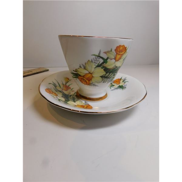 ROYAL WINDSOR, SQUARE TOPPED CUP WITH SAUCER, DAFFODILS