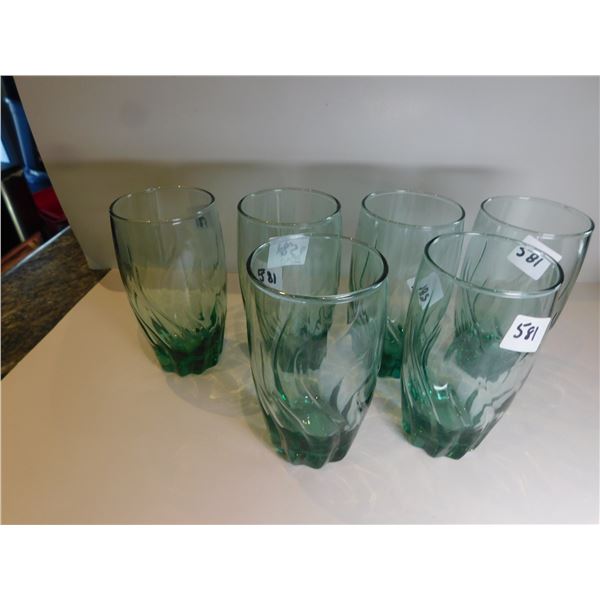 6- ANCHOR HOCKING CENTRAL PARK FERN GREEN TUMBLERS