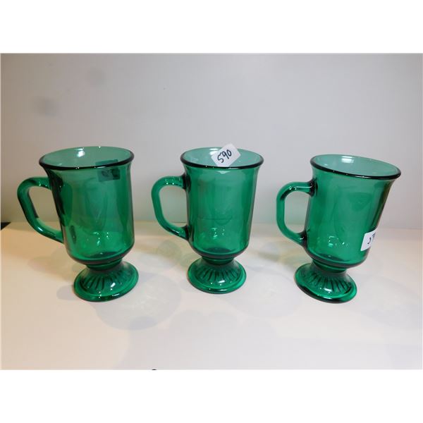3-ANCHOR HOCKING AQUA GREEN COFFEE MUGS