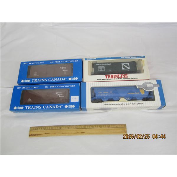 Lot of 4 New Old Stock HO Train Cars Bachman, Train Line, Trans Canada