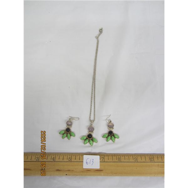 Sterling 925 Silver Chain, Pendant and Earrings all Marked