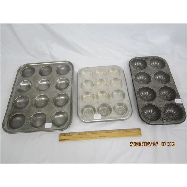 3 Antique Muffin Trays