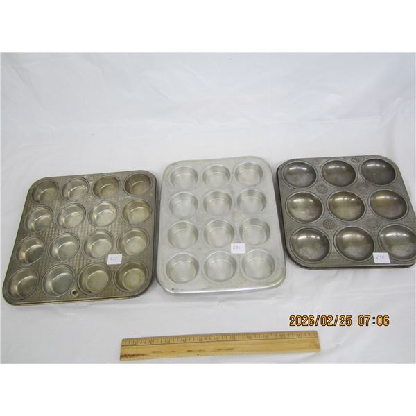 3 Antique Muffin Trays