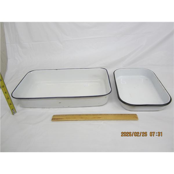 2 Enameled Containers 9-inch x19 and 11 inch by 7 inch