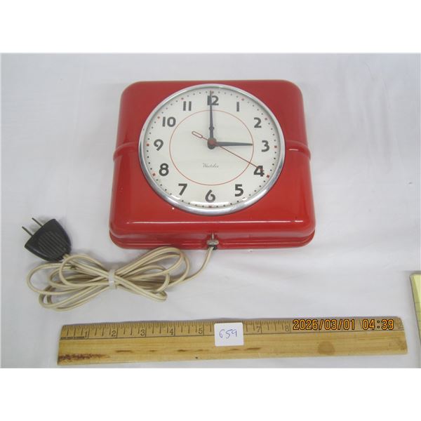 Working 1950's Red Westclox Electric Wall Clock
