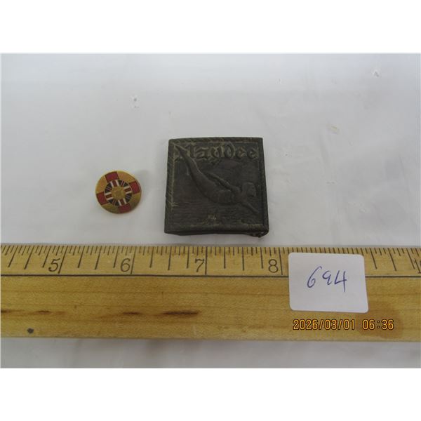 Antique Brass Belt Buckle and a Commemorative Pin