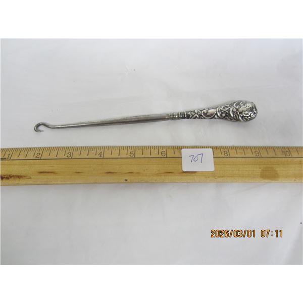 Antique English Button Hook with a Sterling Silver Handle