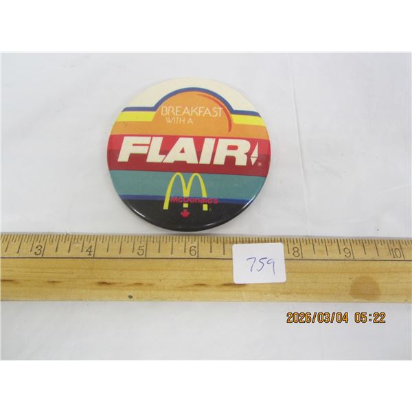 1980's McDonalds Flair Pin Back Button