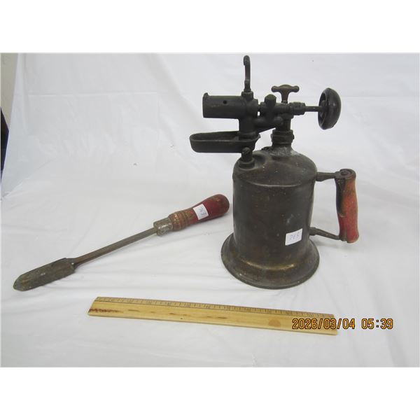 Antique Solid Brass Blow Torch with Soldering Iron