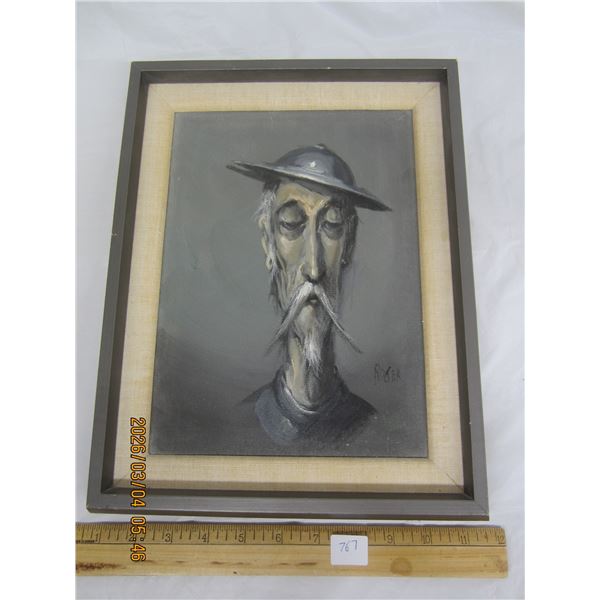 Vintage Hand Painted Portrait of a French WW1 Soldier