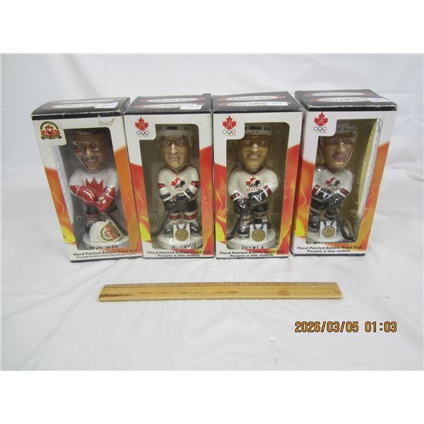 Lot of 4 Vintage Team Canada Bobble Heads in Box Brad Park, Mac Innis , Iginla, and Niedermayer