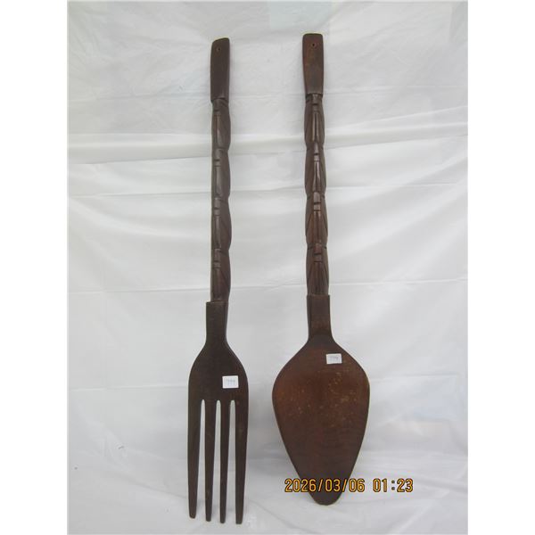 Large Fork and Spoon Vintage Decorator Items 32 inches Long 800