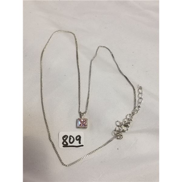 Sterling Silver Pink Stone Pendant on Chain