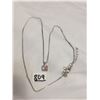 Image 1 : Sterling Silver Pink Stone Pendant on Chain