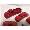 Image 2 : (3) Red Metal Vehicles, (1) Tin Toy Vehicle.  Great Condition