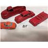 Image 3 : (3) Red Metal Vehicles, (1) Tin Toy Vehicle.  Great Condition