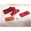 Image 4 : (3) Red Metal Vehicles, (1) Tin Toy Vehicle.  Great Condition