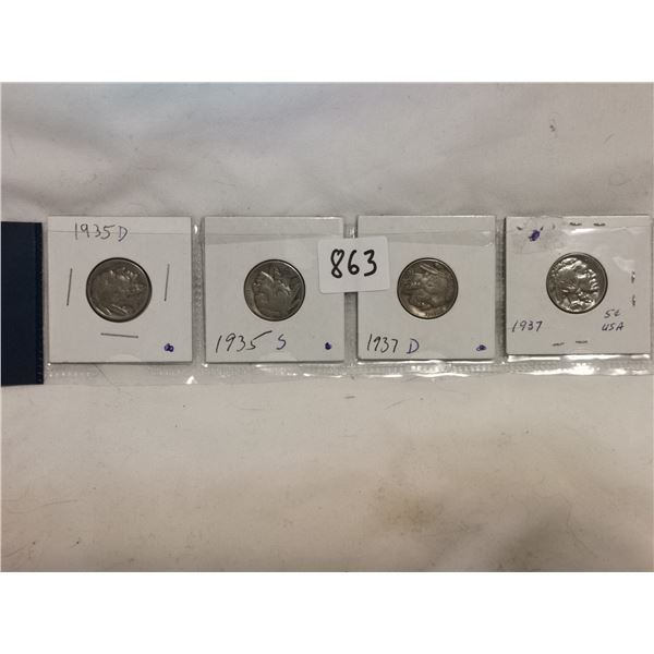 (4) U.S. Buffalo 5 cent Nickles