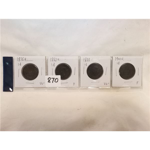 (4) Canadian Victoria Large One cent Coins