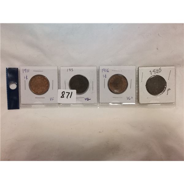 (4) Canadian King George Large One cent Coins