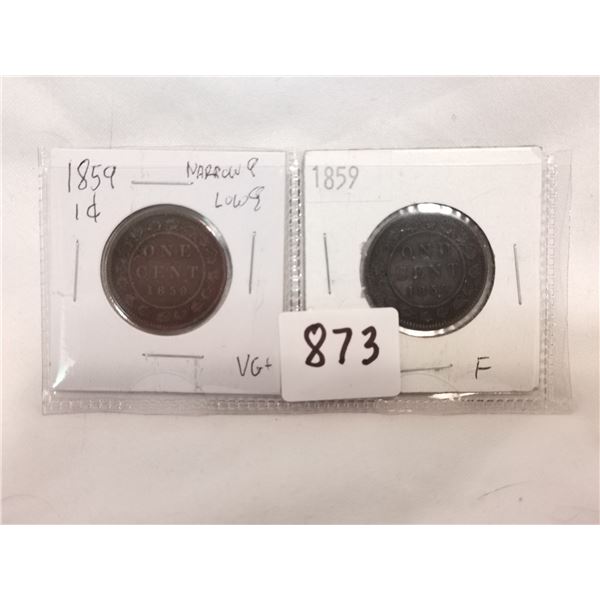 (2) 1859 Canadian Large One Cent Coins