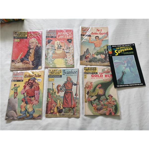 (6) Vintage 15¢ Classics Illustrated, (1) Superman Comic