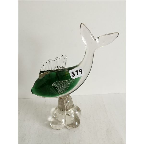 Vintage Green/Clear Glass Fish, 8” Tall