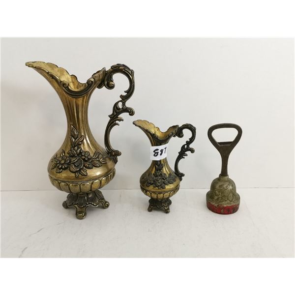 (2) Brass Pitchers and Bell Bottle Opener