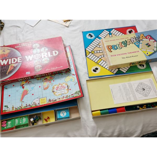(2) Vintage Parker Brothers Board Games.  1952 Pollyanna, 1957 Wide World