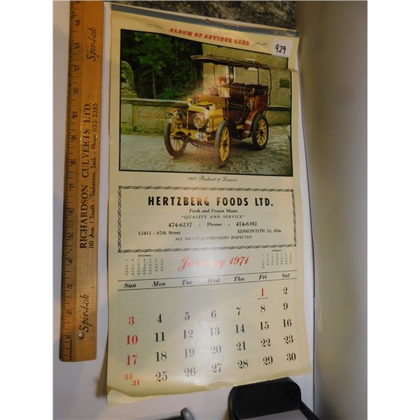 ANTIQUE CARS CALANDER 1971
