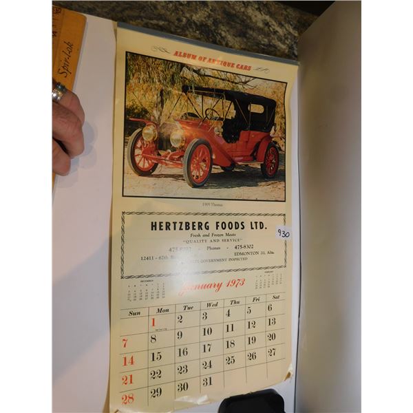 ANTIQUE CARS CALANDER 1973