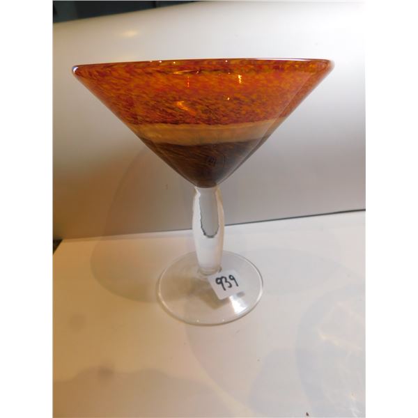 MURANO GLASS ORANGE BROWN AND SPECKLED MARTINI GLASS AND SHOE COASTER